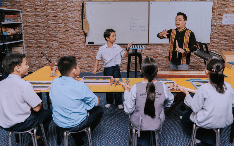 Students with special needs learning music in the Inclusive Music Room.